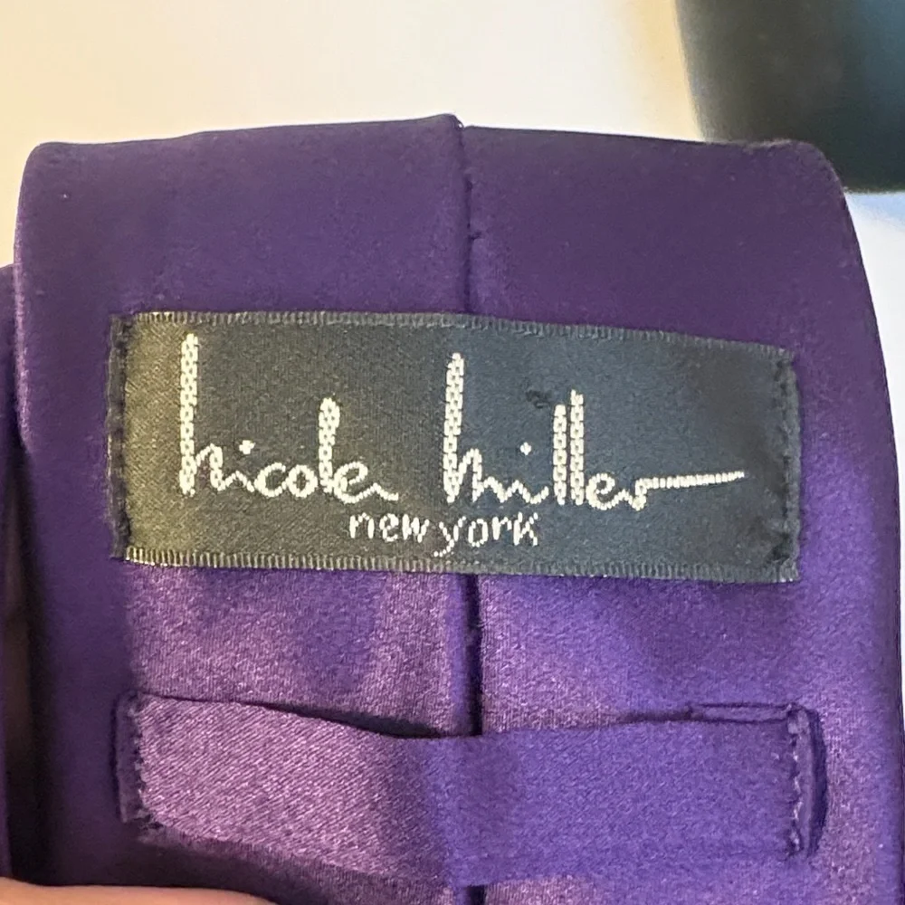 Nicole Miller New York Purple Satin Silk Shiny Necktie Tie